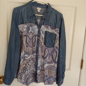 Chico’s Mixed Media Paisley Print Shirt w/ Buttons